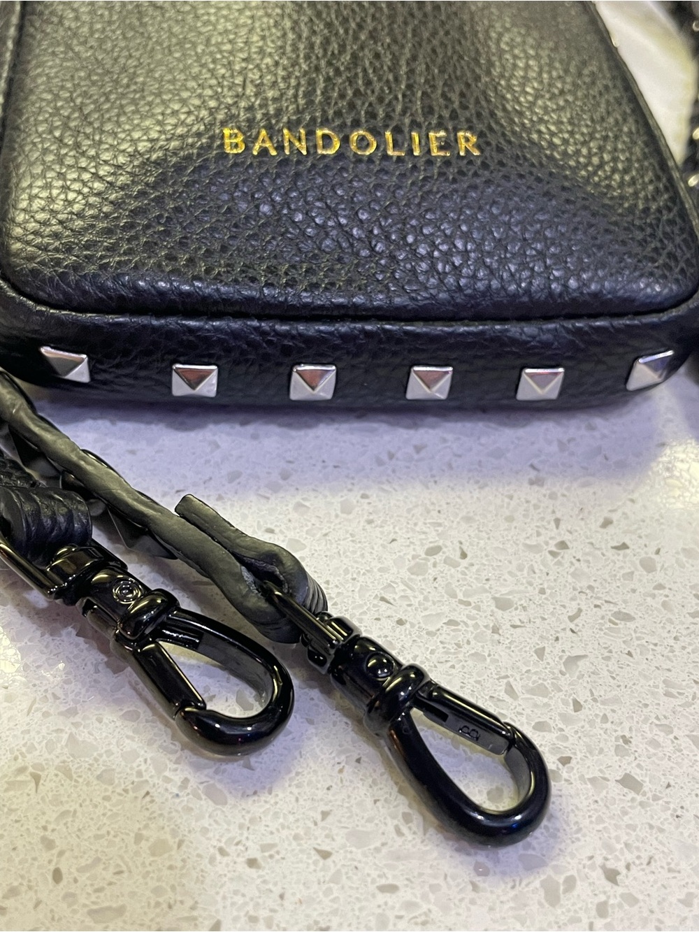 Bandolier Black Studded Leather Crossbody mini bag purse cell phone case - Picture 5 of 16